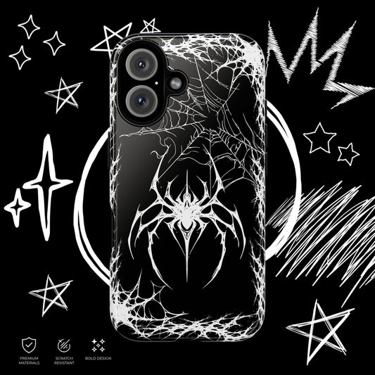 Gothic Spider Tough Phone Case – Dark Web & Spooky Aesthetic Design