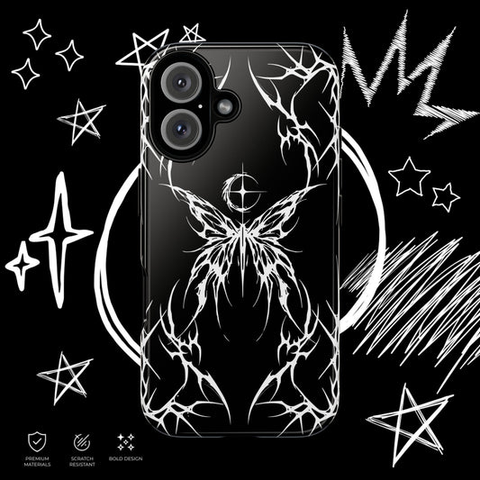 Gothic Butterfly Tough Phone Case – Dark Tribal Crescent Moon Design