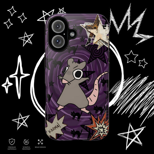 Karma Rat Tough Phone Case – Weirdcore Grunge Black Cat & Stars Design