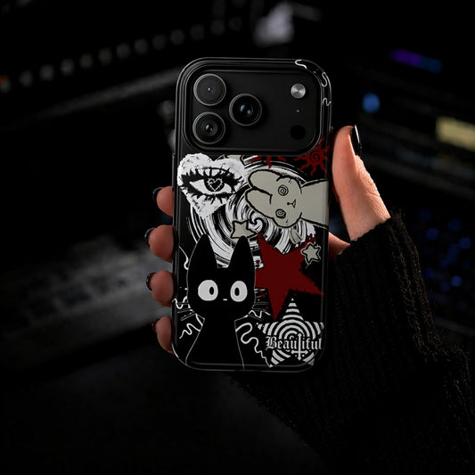Dark Punk Tough Phone Case – Gothic Cat & Bunny Beautiful Chaos Design