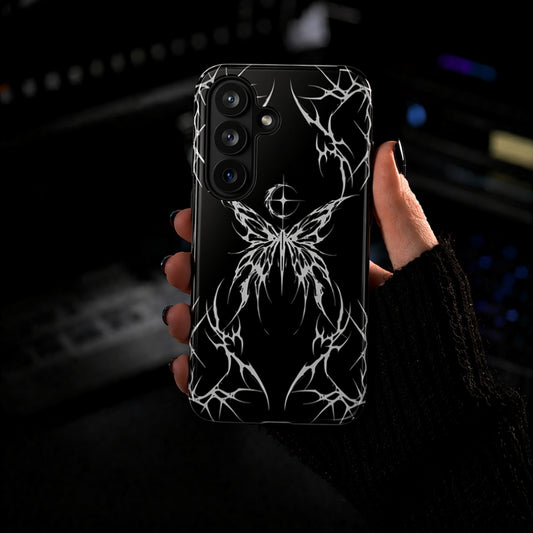 Gothic Butterfly Tough Phone Case – Dark Tribal Crescent Moon Design