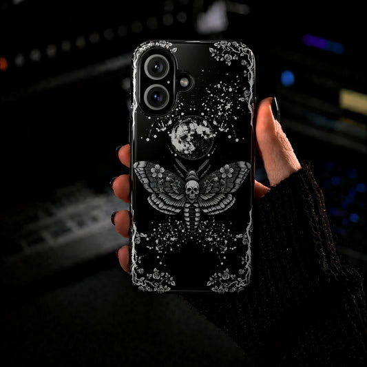 Gothic Moth Tough Phone Case – Skull Butterfly Full Moon Dark Aesthetic Design