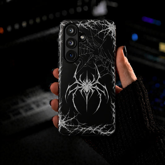 Gothic Spider Tough Phone Case – Dark Web & Spooky Aesthetic Design